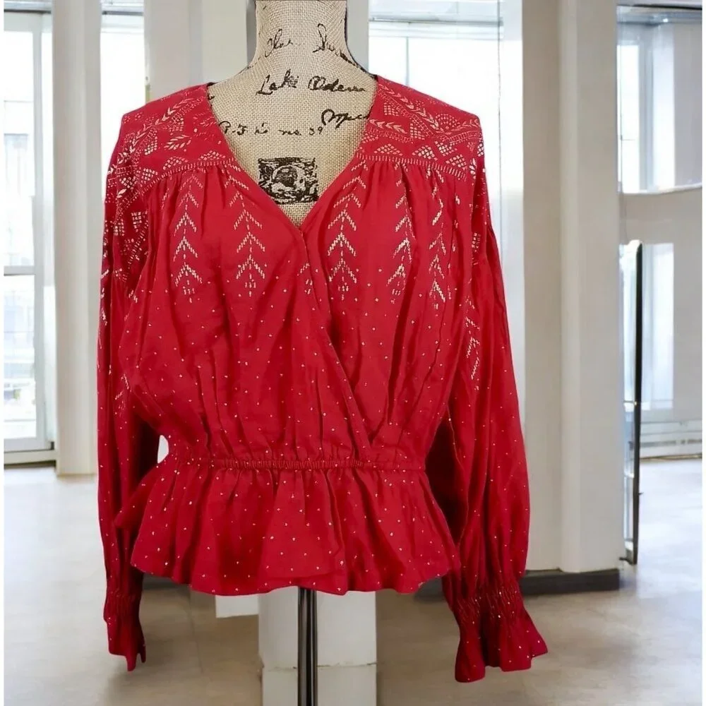 Free‎ People Counting Stars Balloon Sleeve Peasant Blouse Size XS